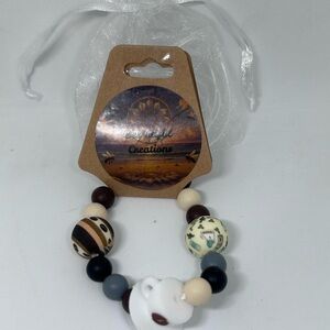 Beaded Teether Bracelet in Cream, Brown & Gray